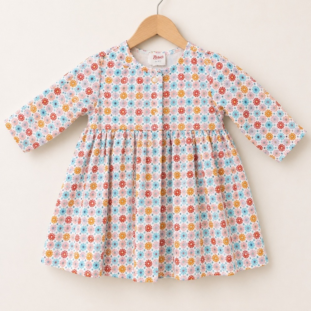 Zutano Retro Floral Button Dress Baby Girl 6-12M Cottagecore Boho Mod Flower